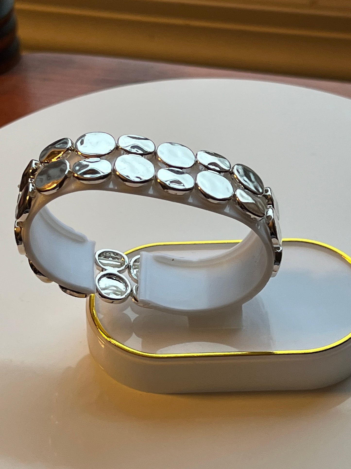 Vintage Double Row Circle Bracelet Silver Tone Mid Century Style Bracelets Jewelry Circles