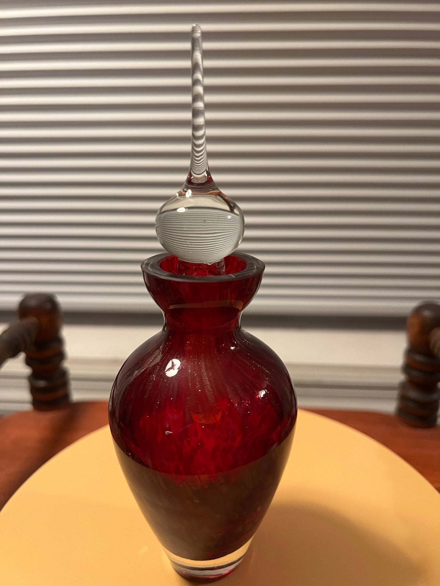 Vintage Red Drip Glitter Apothecary Crystal Bottle with Stopper Glass Art Hand Blown Decanter Lover Antiques and Vintage