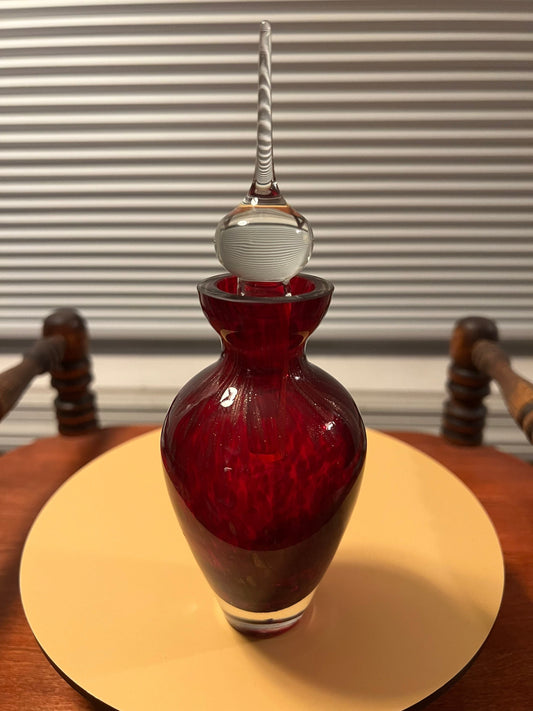 Vintage Red Drip Glitter Apothecary Crystal Bottle with Stopper Glass Art Hand Blown Decanter Lover Antiques and Vintage