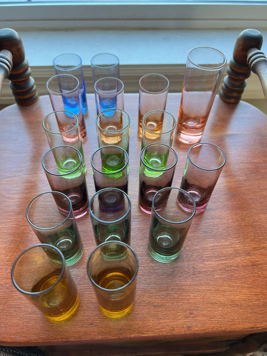 Vintage Rainbow Shot Glasses Set of 17 Mid Century Modern Moser Art Glass Pieces Shot Glass Multi-Color Array Variety Artwork