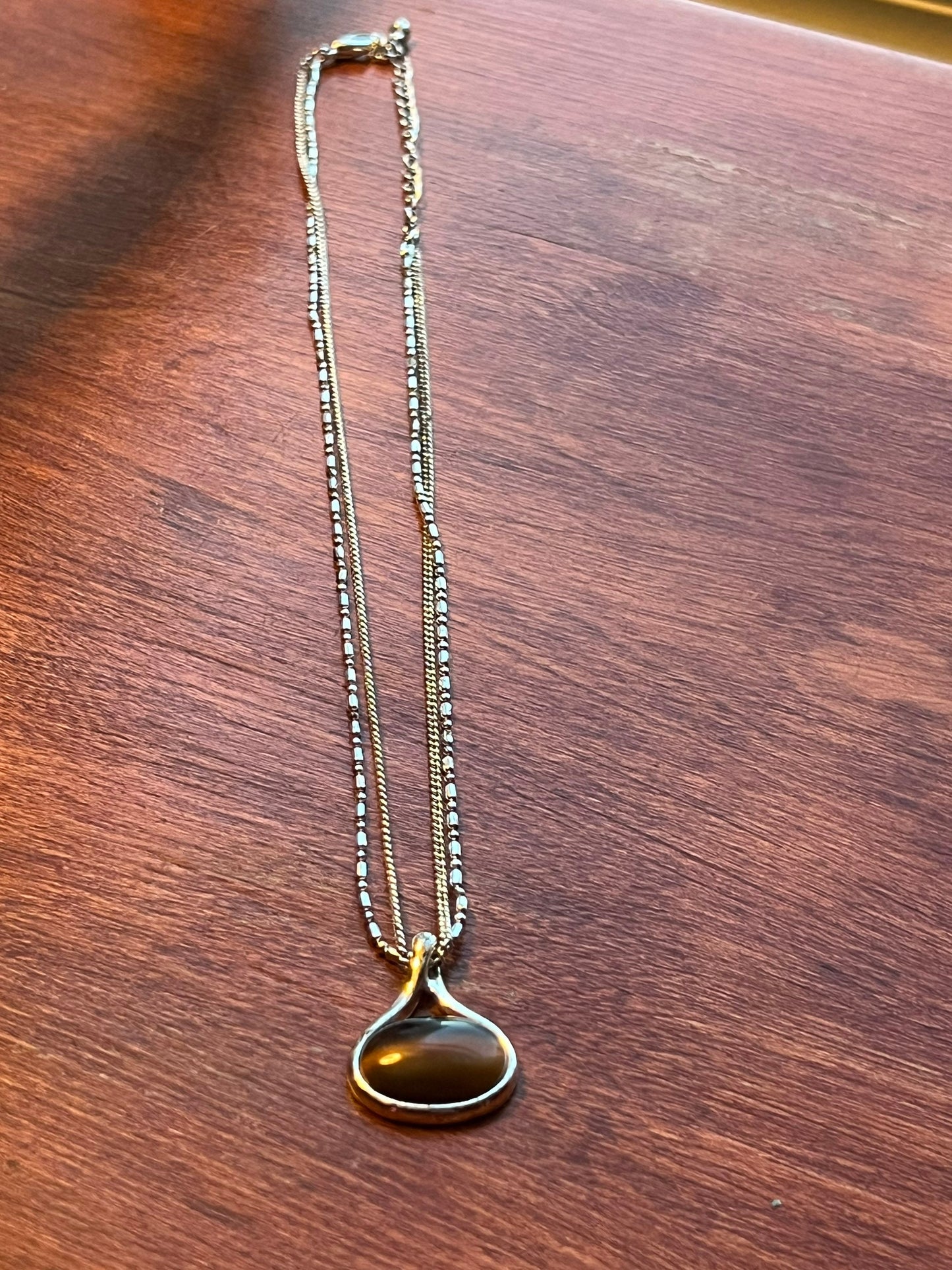 Vintage Dark Cognac Pendant Sterling Silver Double Chain Necklace gorgeous double chain Gift Wrapped!!