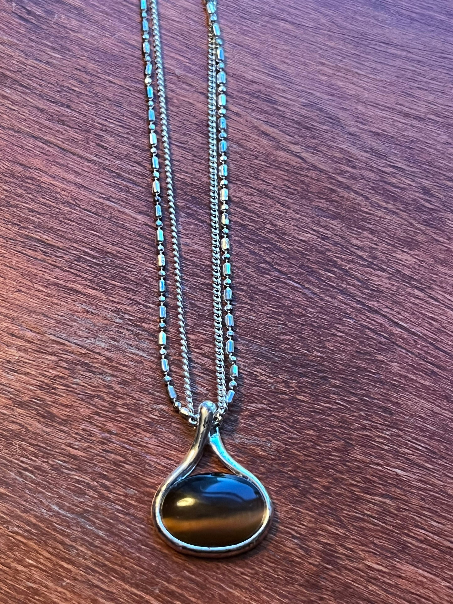 Vintage Dark Cognac Pendant Sterling Silver Double Chain Necklace gorgeous double chain Gift Wrapped!!