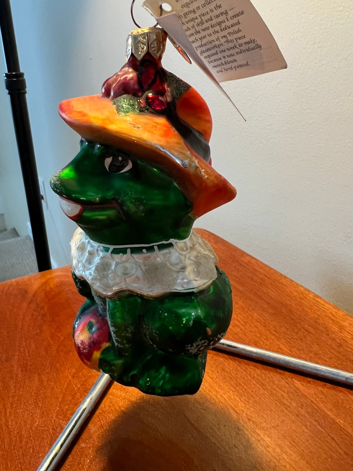 Vintage Radko Lillie Mae Frog with Flower Hat Large Glass Spring Easter Ornament Ribbit Frogs Old Ornaments