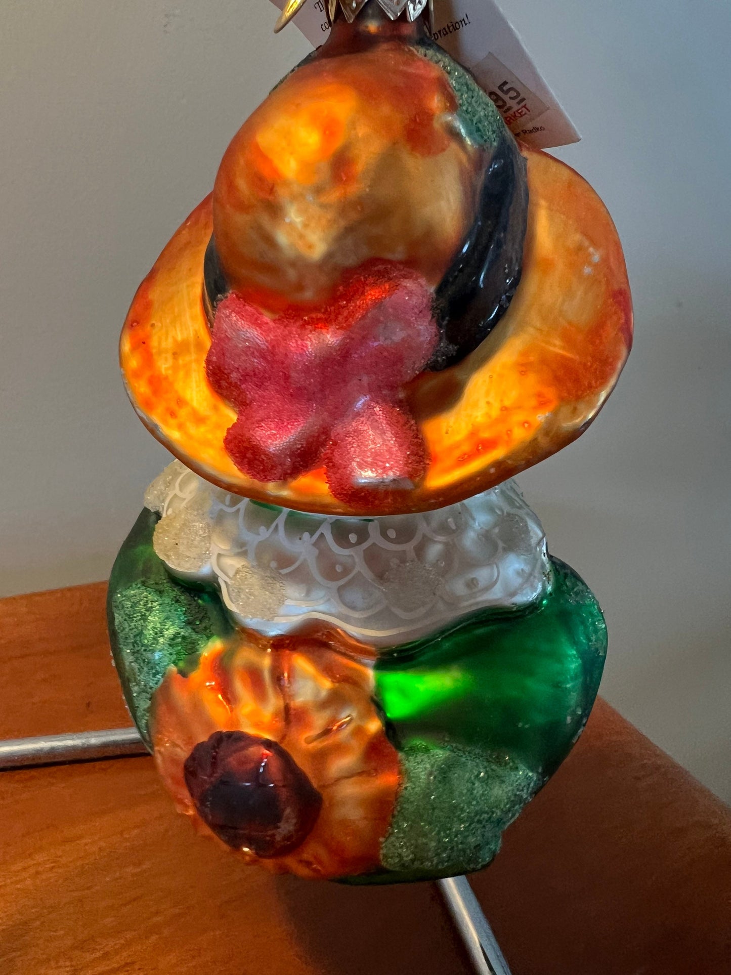 Vintage Radko Lillie Mae Frog with Flower Hat Large Glass Spring Easter Ornament Ribbit Frogs Old Ornaments