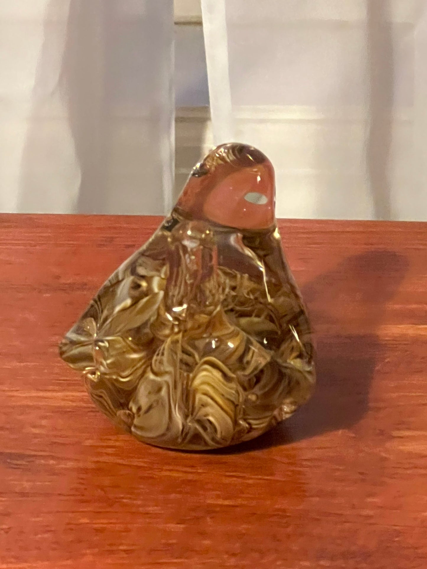 Vintage Joe Rice Signed 1992 Gold Glass Bird Figurine Controlled Bubble Art Glass Bird, Lover Antiques and Vintage