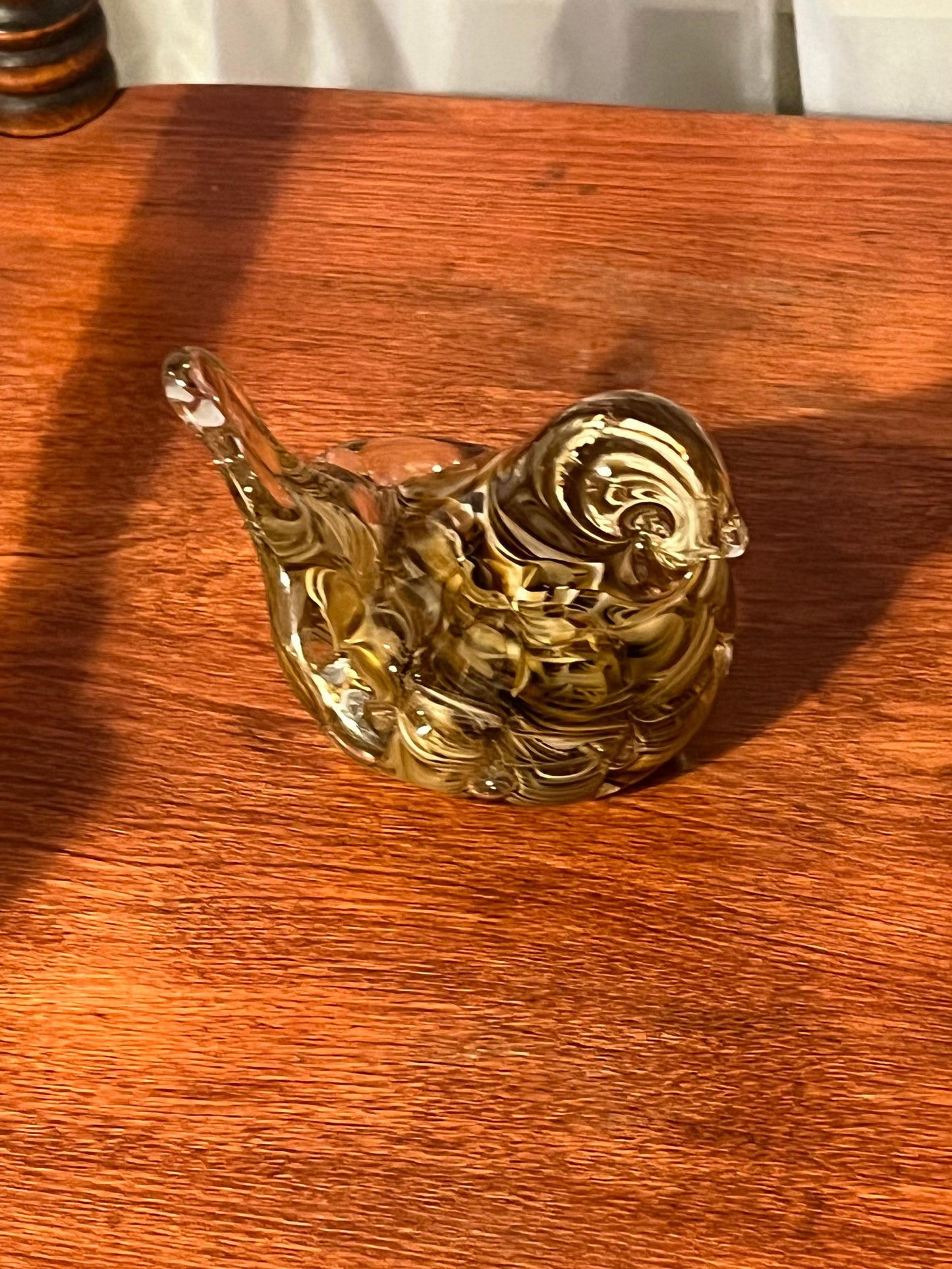 Vintage Joe Rice Signed 1992 Gold Glass Bird Figurine Controlled Bubble Art Glass Bird, Lover Antiques and Vintage