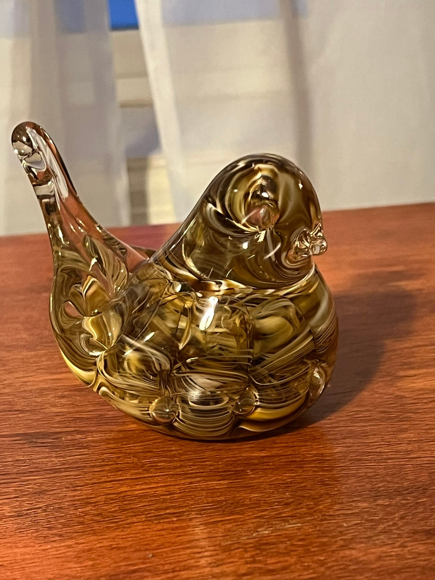 Vintage Joe Rice Signed 1992 Gold Glass Bird Figurine Controlled Bubble Art Glass Bird, Lover Antiques and Vintage