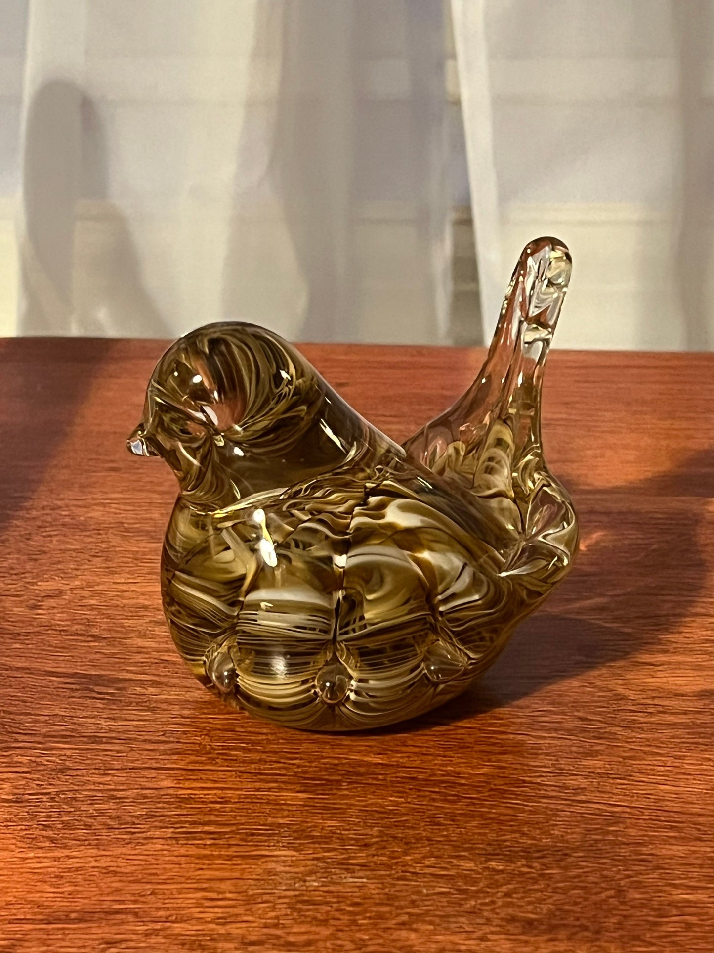 Vintage Joe Rice Signed 1992 Gold Glass Bird Figurine Controlled Bubble Art Glass Bird, Lover Antiques and Vintage