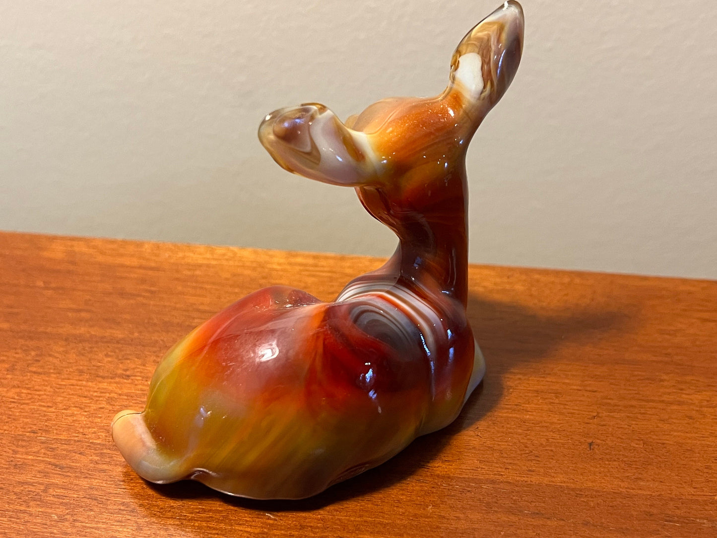 Vintage Fenton Fawn Deer Ruby Marble 1984 Special Order Satin Glass Art