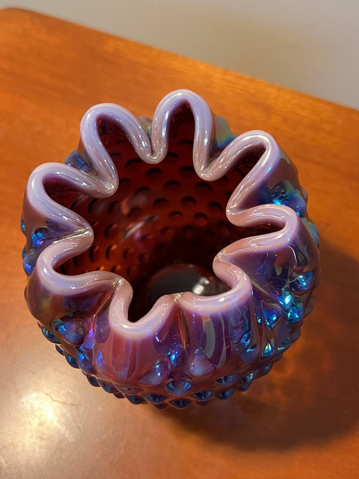 Vintage Fenton Plum Iridescent Hobnail Glass Rose Bowl #3323 Purple Opalescent Vase Lover Antiques and Vintage