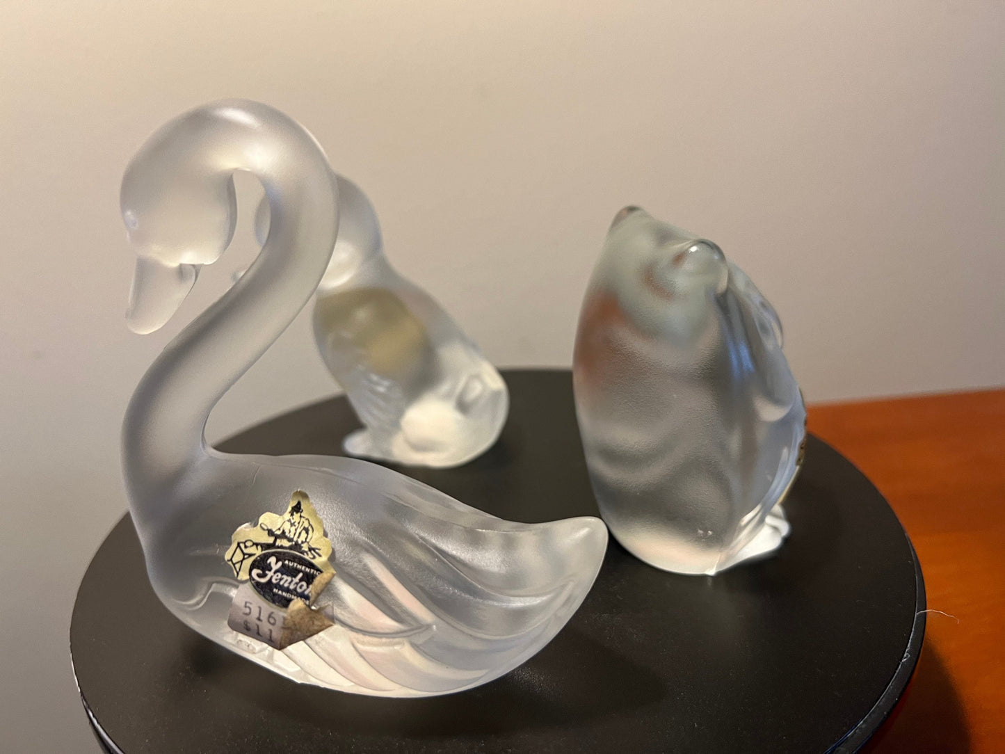 Vintage Fenton Frosted Swan Owl and Duckling Glass Art Set of 3 Glass Animals Lover Antiques Vintage