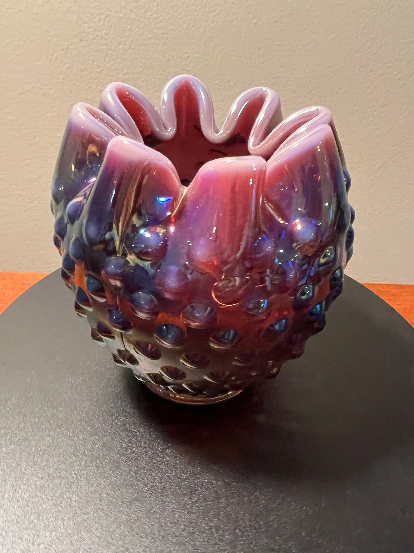 Vintage Fenton Plum Iridescent Hobnail Glass Rose Bowl #3323 Purple Opalescent Vase Lover Antiques and Vintage