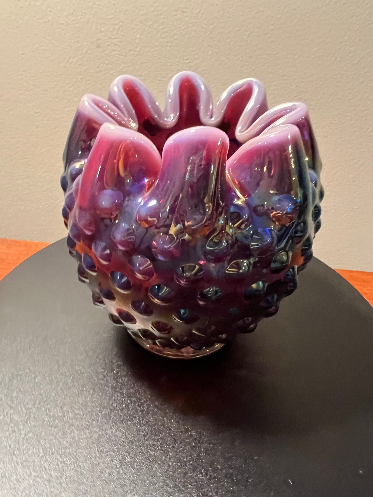 Vintage Fenton Plum Iridescent Hobnail Glass Rose Bowl #3323 Purple Opalescent Vase Lover Antiques and Vintage