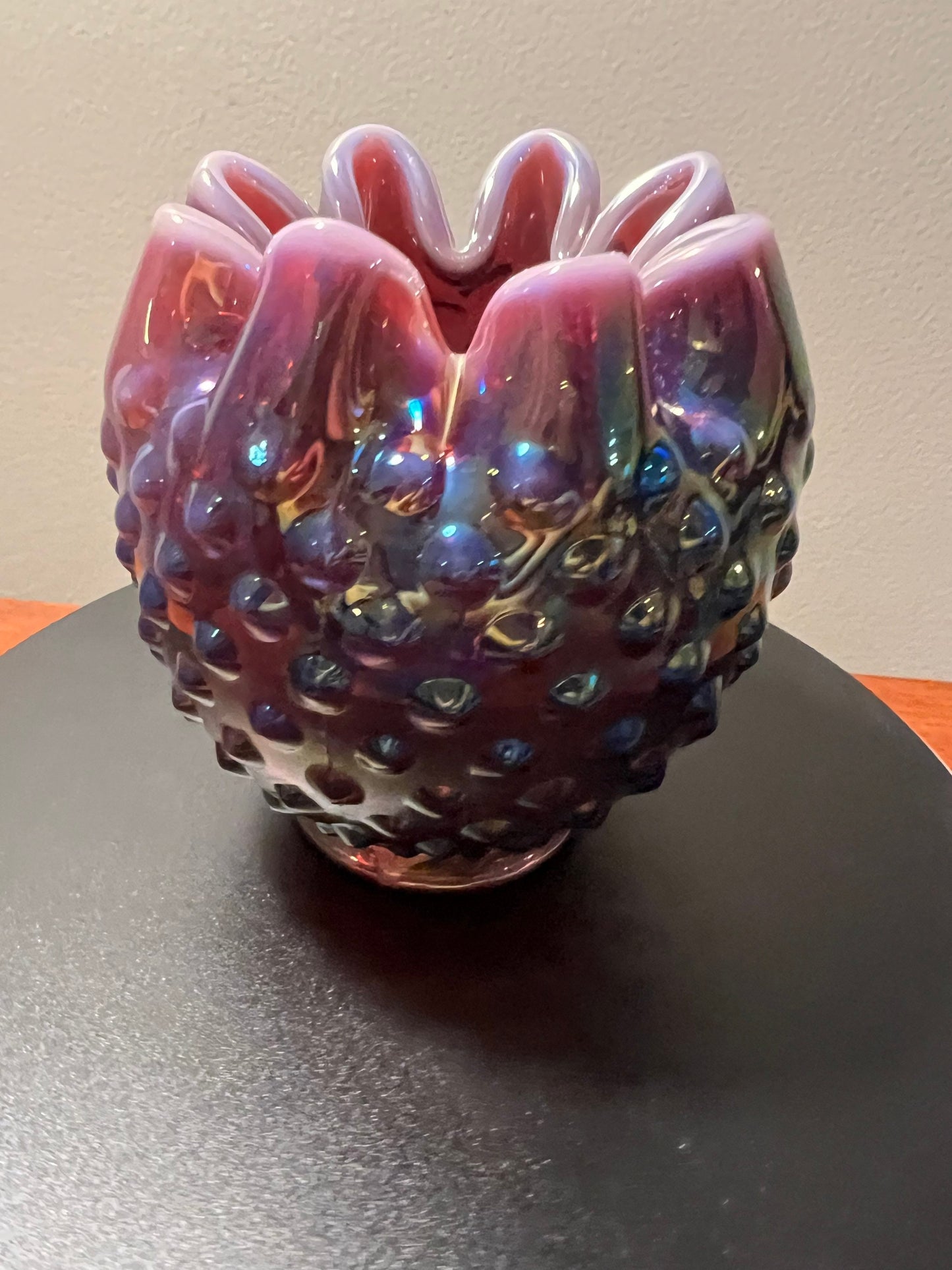 Vintage Fenton Plum Iridescent Hobnail Glass Rose Bowl #3323 Purple Opalescent Vase Lover Antiques and Vintage