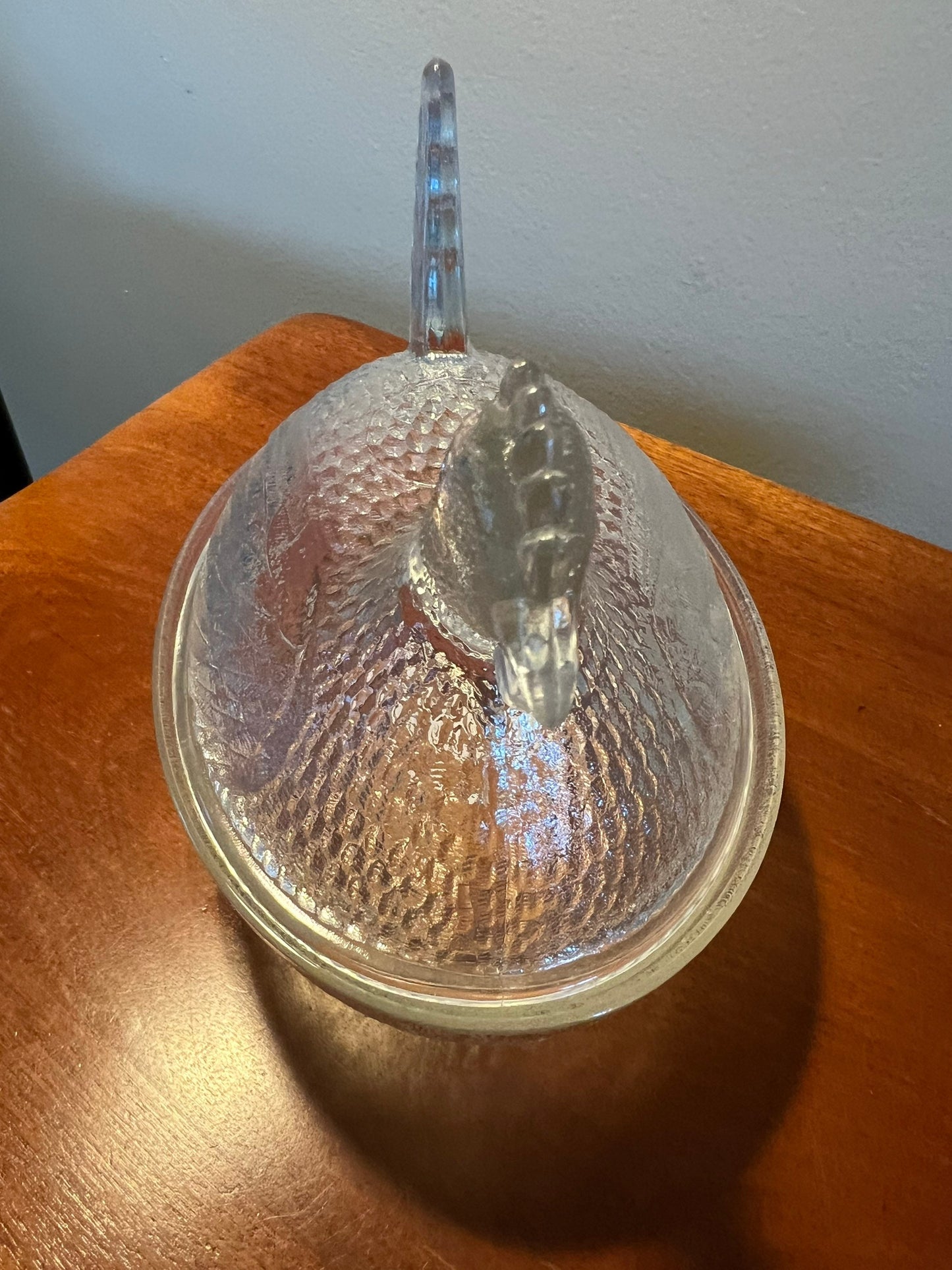 Vintage Glass Rooster On Nest Covered Dish Nesting Chicken Clear with lid art glass