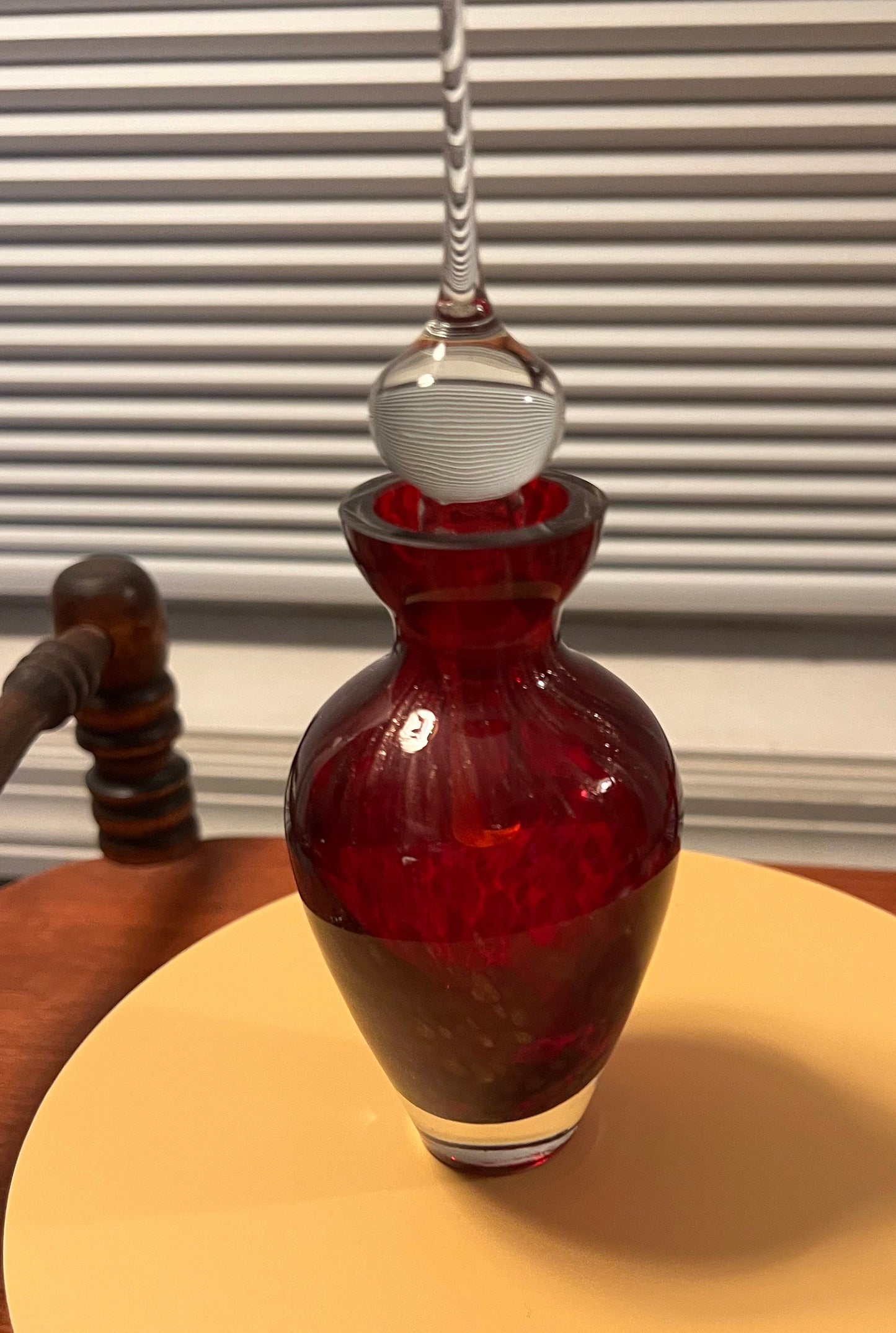 Vintage Red Drip Glitter Apothecary Crystal Bottle with Stopper Glass Art Hand Blown Decanter Lover Antiques and Vintage