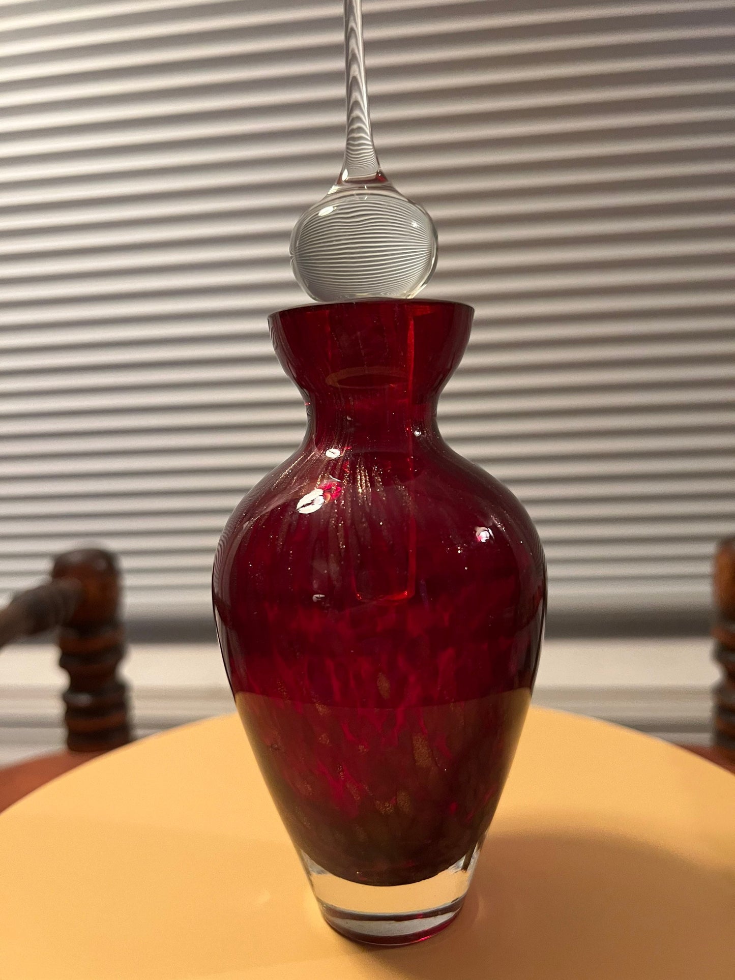Vintage Red Drip Glitter Apothecary Crystal Bottle with Stopper Glass Art Hand Blown Decanter Lover Antiques and Vintage