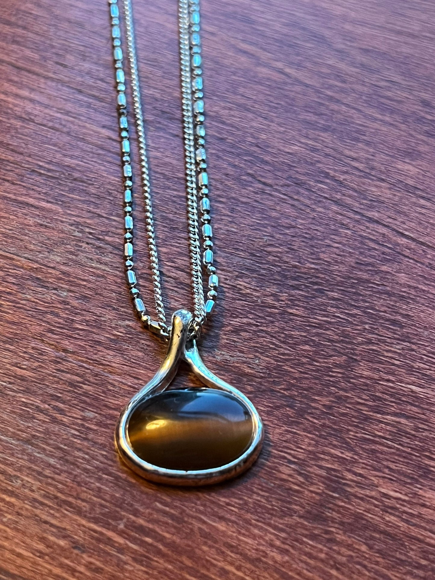Vintage Dark Cognac Pendant Sterling Silver Double Chain Necklace gorgeous double chain Gift Wrapped!!