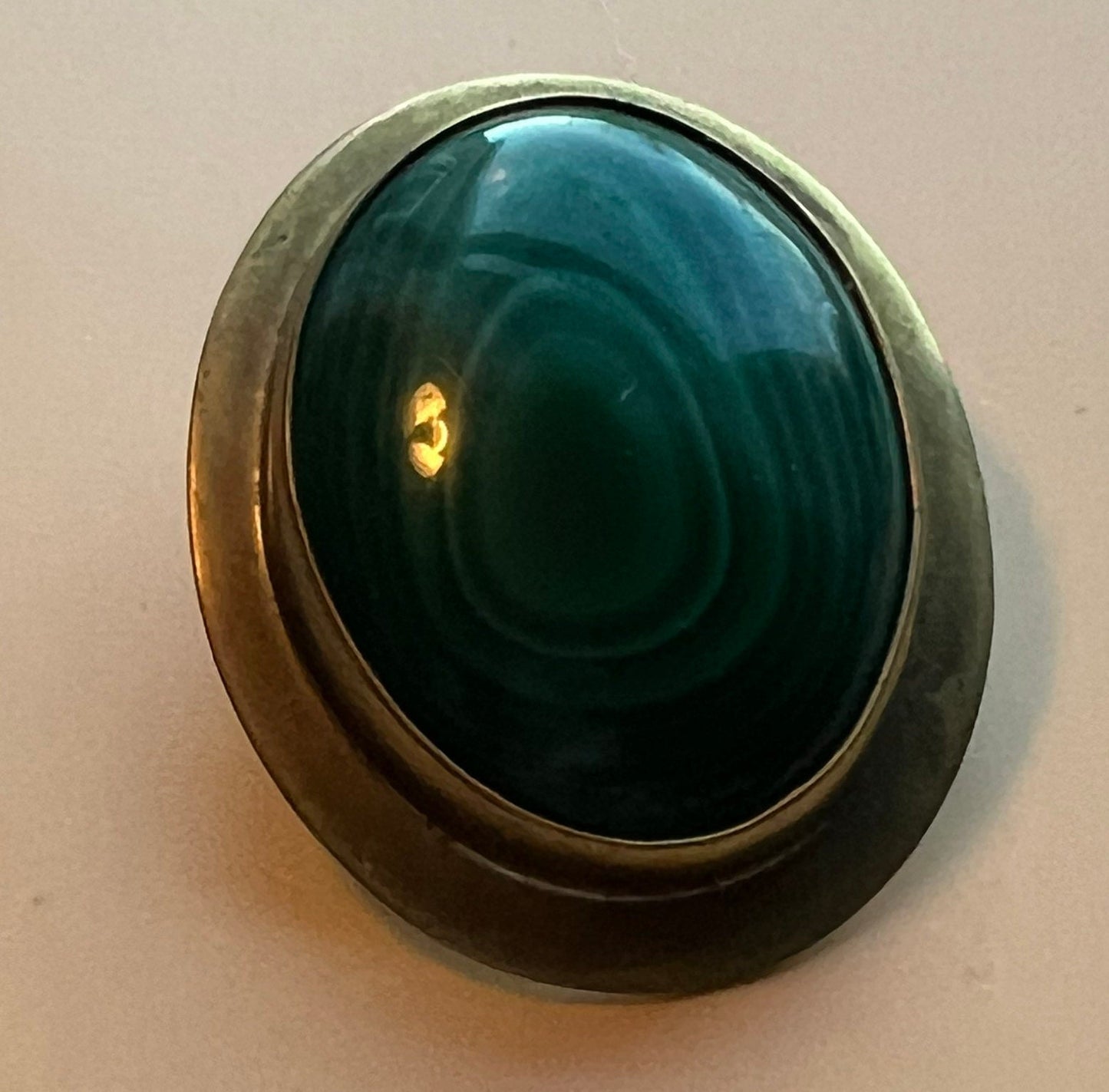 Vintage Malachite and Brass Pendant Hand Wrought in New Mexico Green Stone Jewelry Pretty Things at LAV!