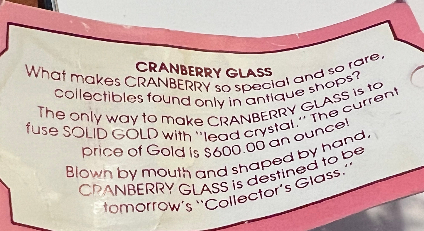 Vintage Pilgrim Cranberry Pitcher with Clear handle Hand Blown with Gold Pink Art Glass Great Gift Collectors Piece