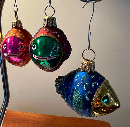 Vintage Trio of Colorful Fish Glass Ornament Old Ornaments