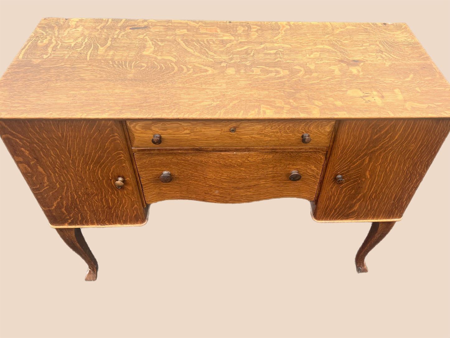 Antique Tiger Oak Buffet Cabinet Server with Mirror Stunning Show Piece!