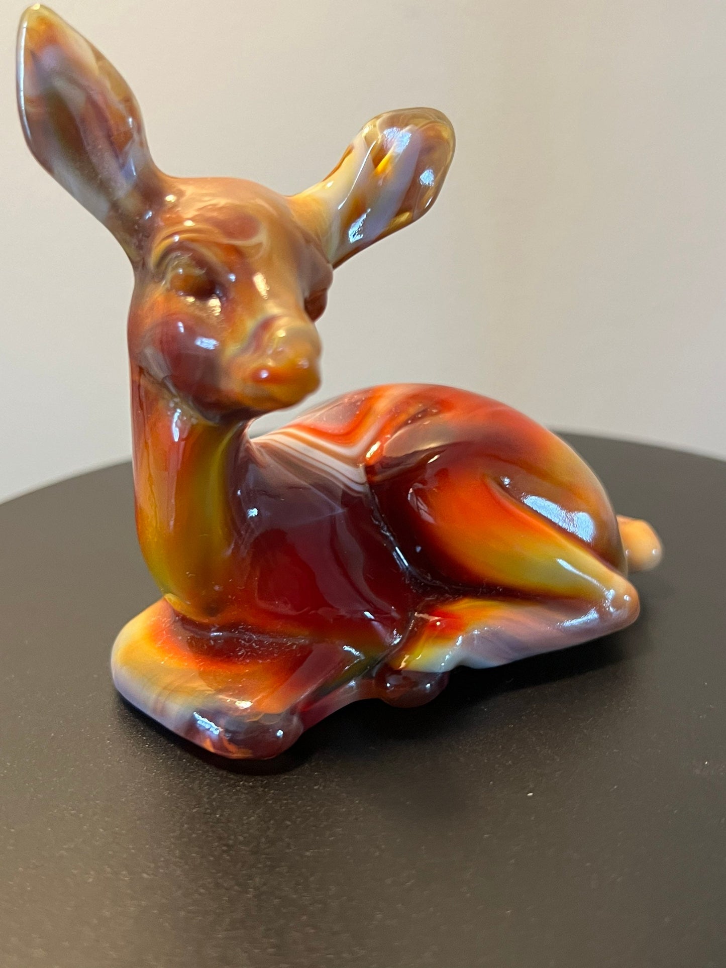 Vintage Fenton Fawn Deer Ruby Marble 1984 Special Order Satin Glass Art