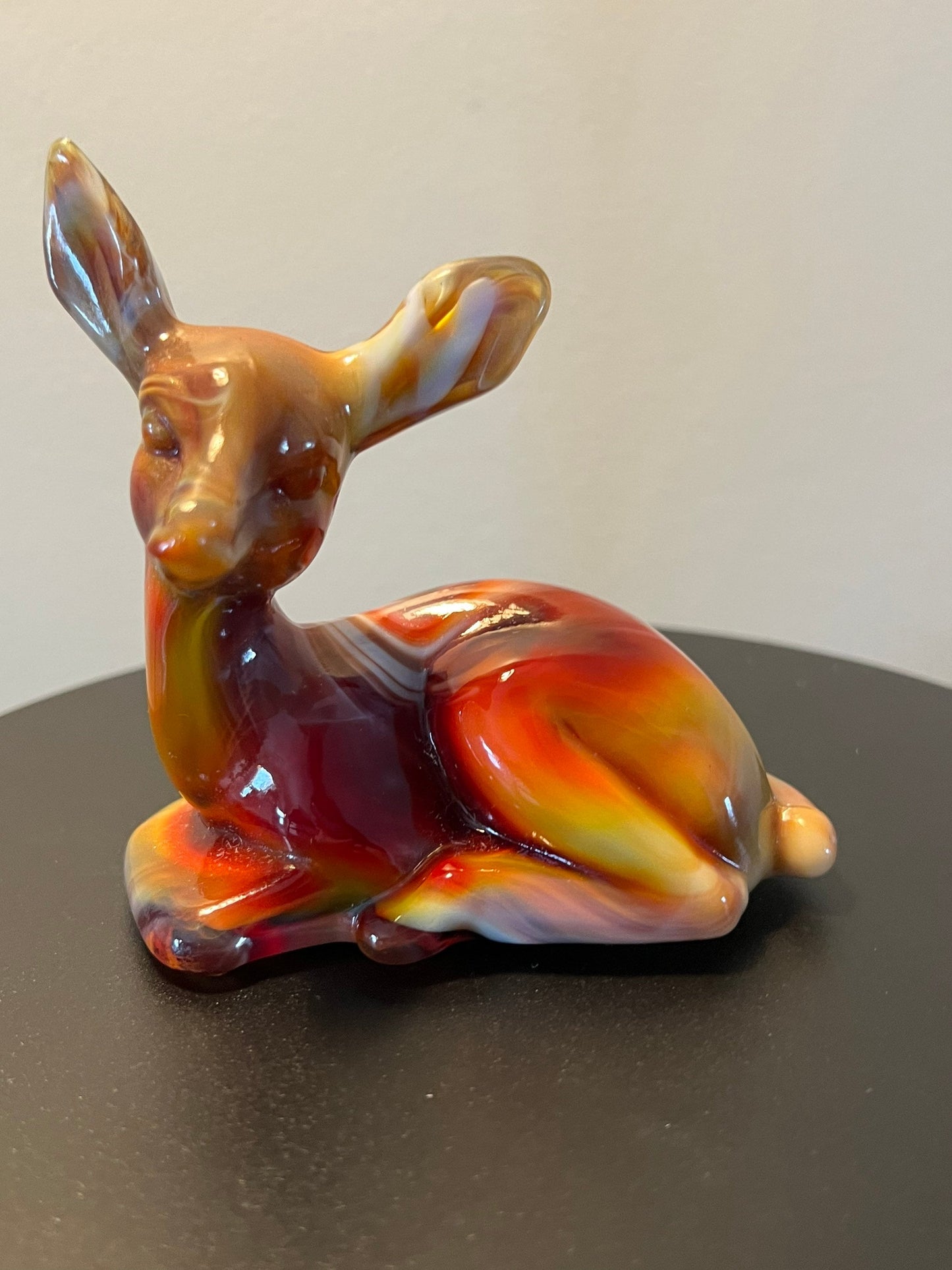 Vintage Fenton Fawn Deer Ruby Marble 1984 Special Order Satin Glass Art