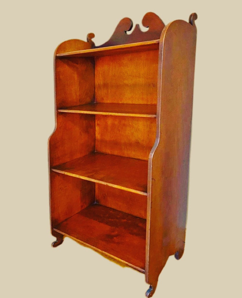Antique Cushman Mahogany Spoon Foot Bookcase 4 Shelves Book Shelf with scrolled top created in 1929 Numbered