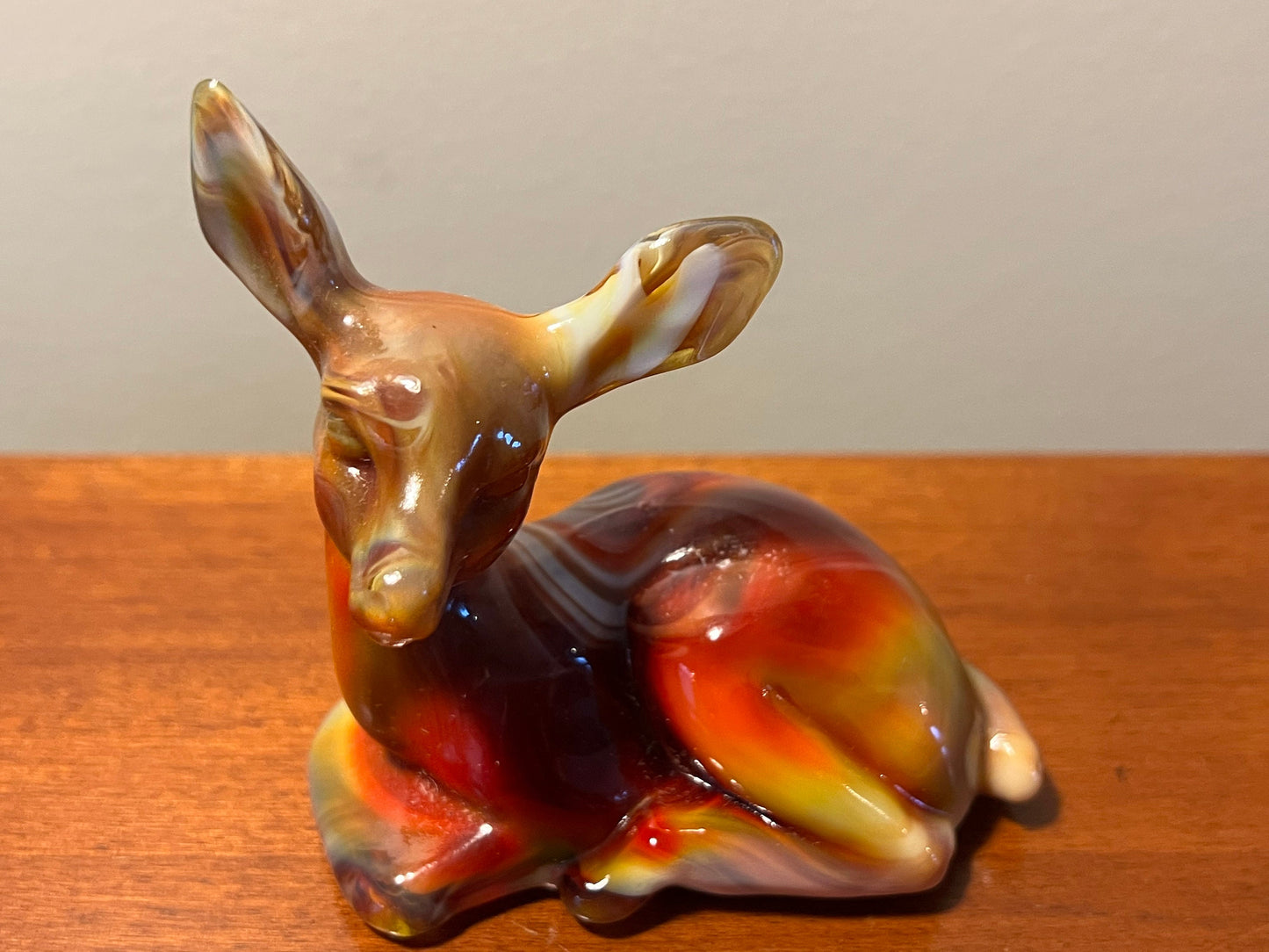 Vintage Fenton Fawn Deer Ruby Marble 1984 Special Order Satin Glass Art