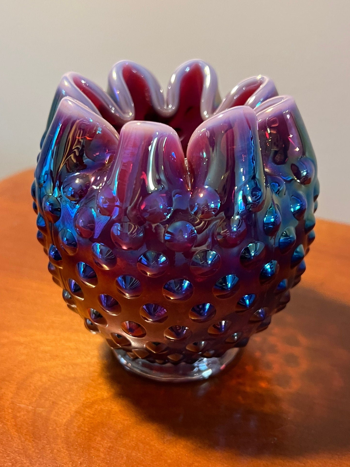 Vintage Fenton Plum Iridescent Hobnail Glass Rose Bowl #3323 Purple Opalescent Vase Lover Antiques and Vintage