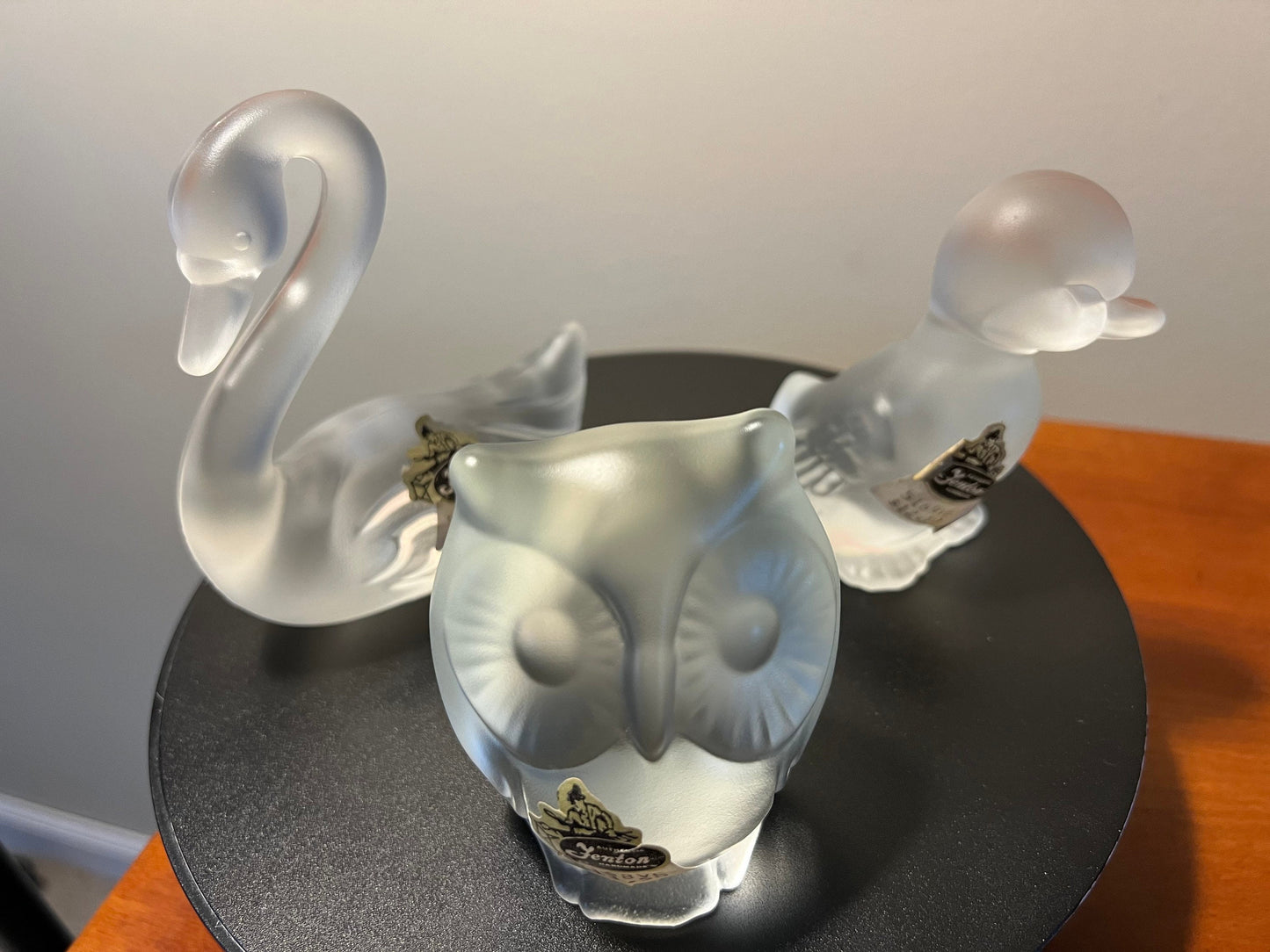 Vintage Fenton Frosted Swan Owl and Duckling Glass Art Set of 3 Glass Animals Lover Antiques Vintage