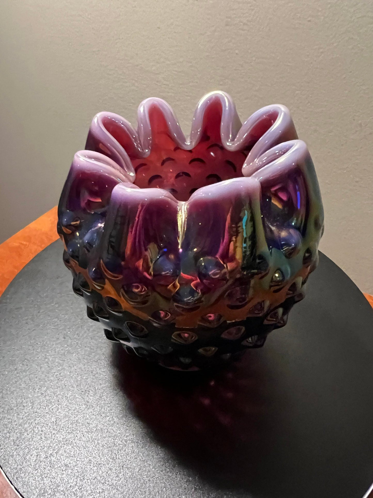 Vintage Fenton Plum Iridescent Hobnail Glass Rose Bowl #3323 Purple Opalescent Vase Lover Antiques and Vintage