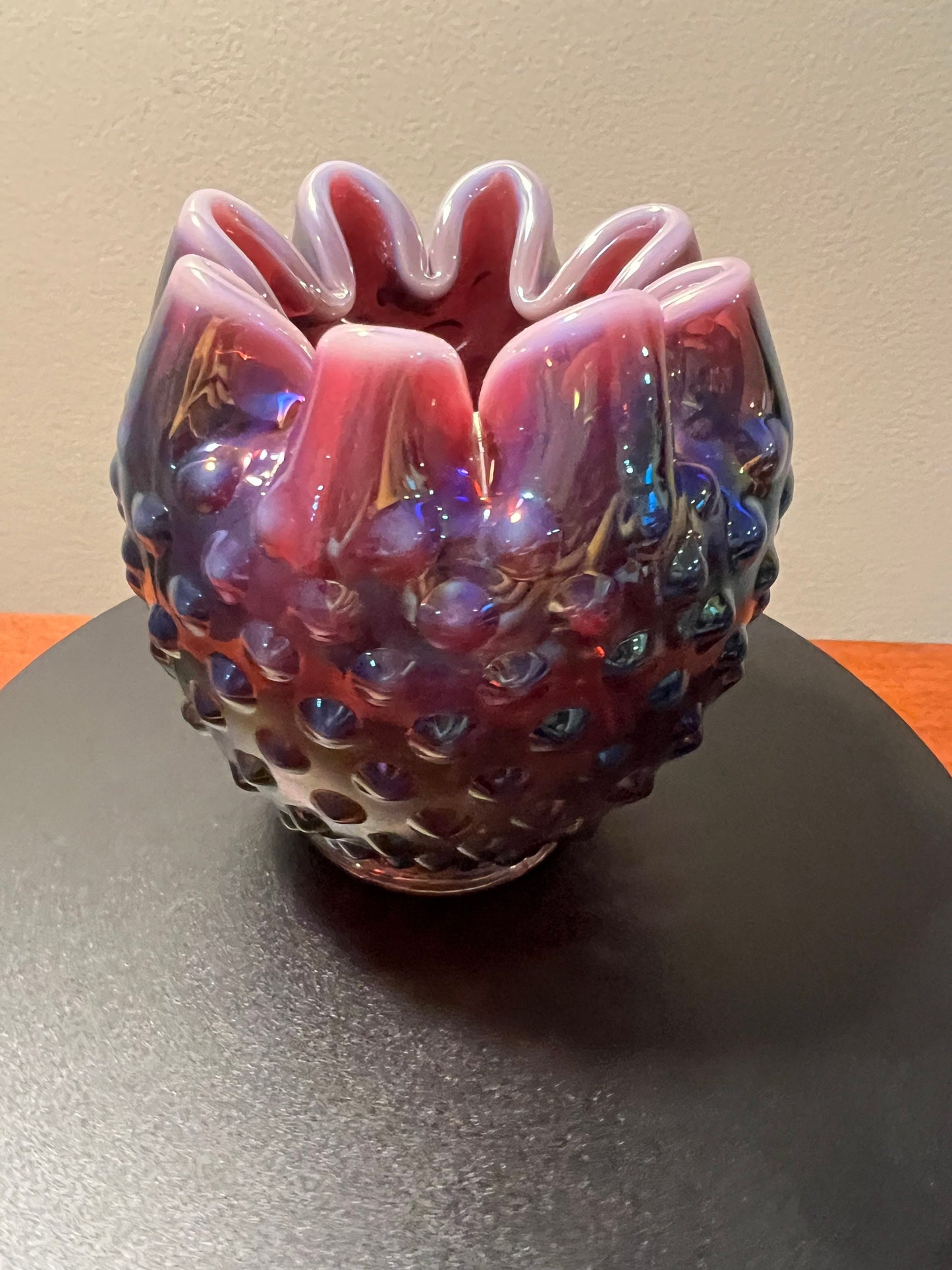 Vintage Fenton Plum Iridescent Hobnail Glass Rose Bowl #3323 Purple Opalescent Vase Lover Antiques and Vintage