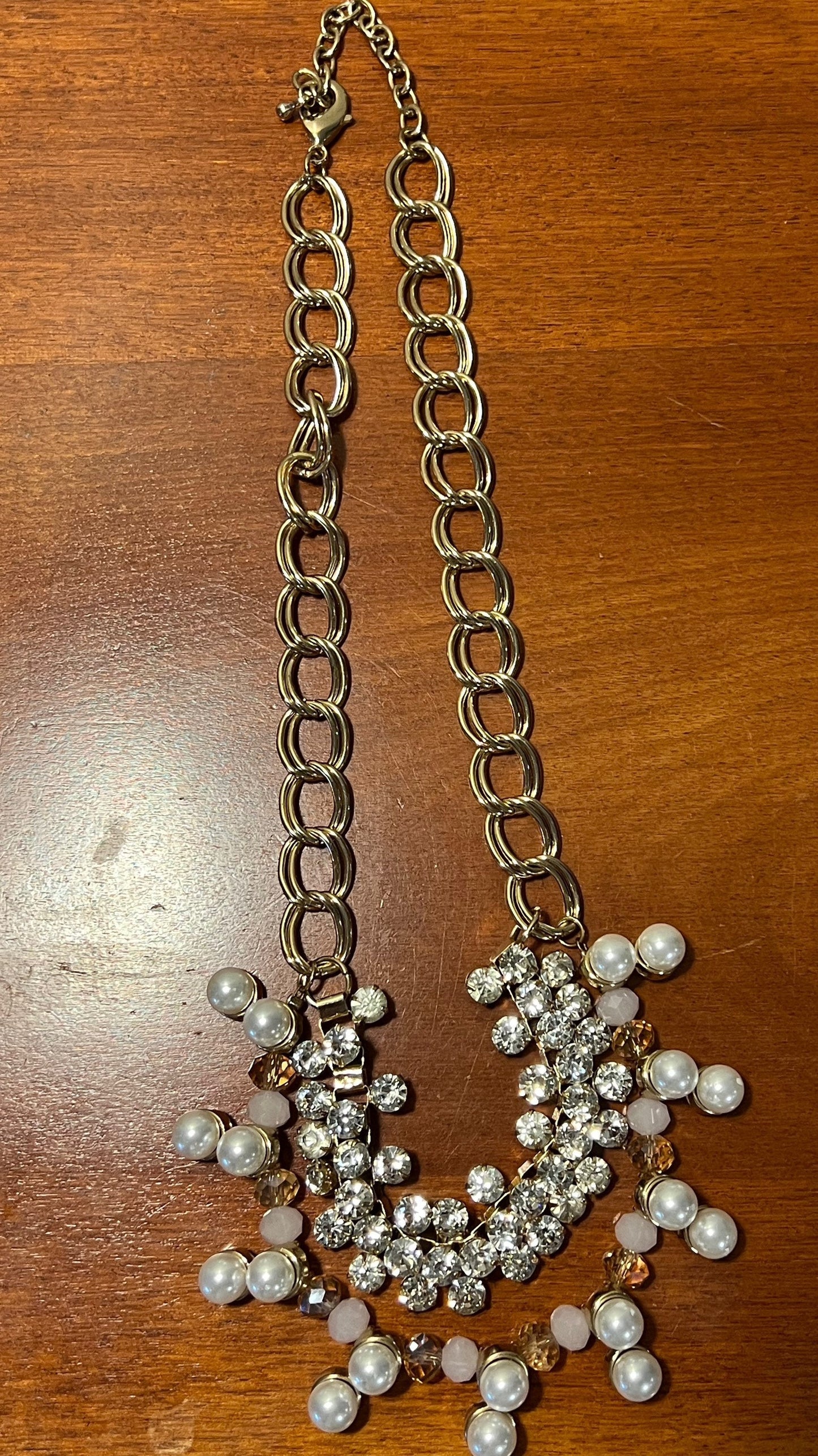 Vintage Bib Style Faux Diamonds and Pearls Necklace With Gold Accents Jewelry Pretty Things Lover Antiques