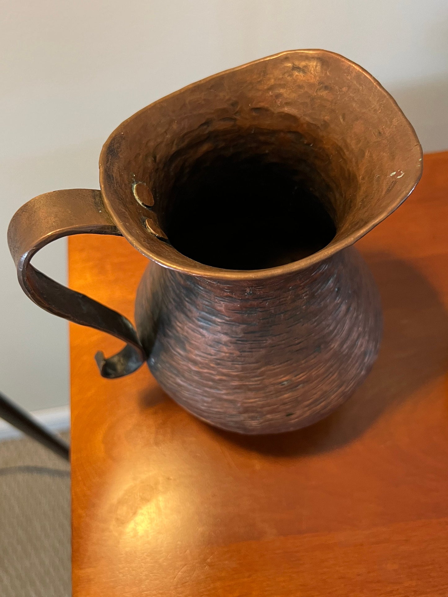 Antique Hammered Copper Pitcher Pot Primitive Arts and Crafts Art Lover Antiques and Vintage
