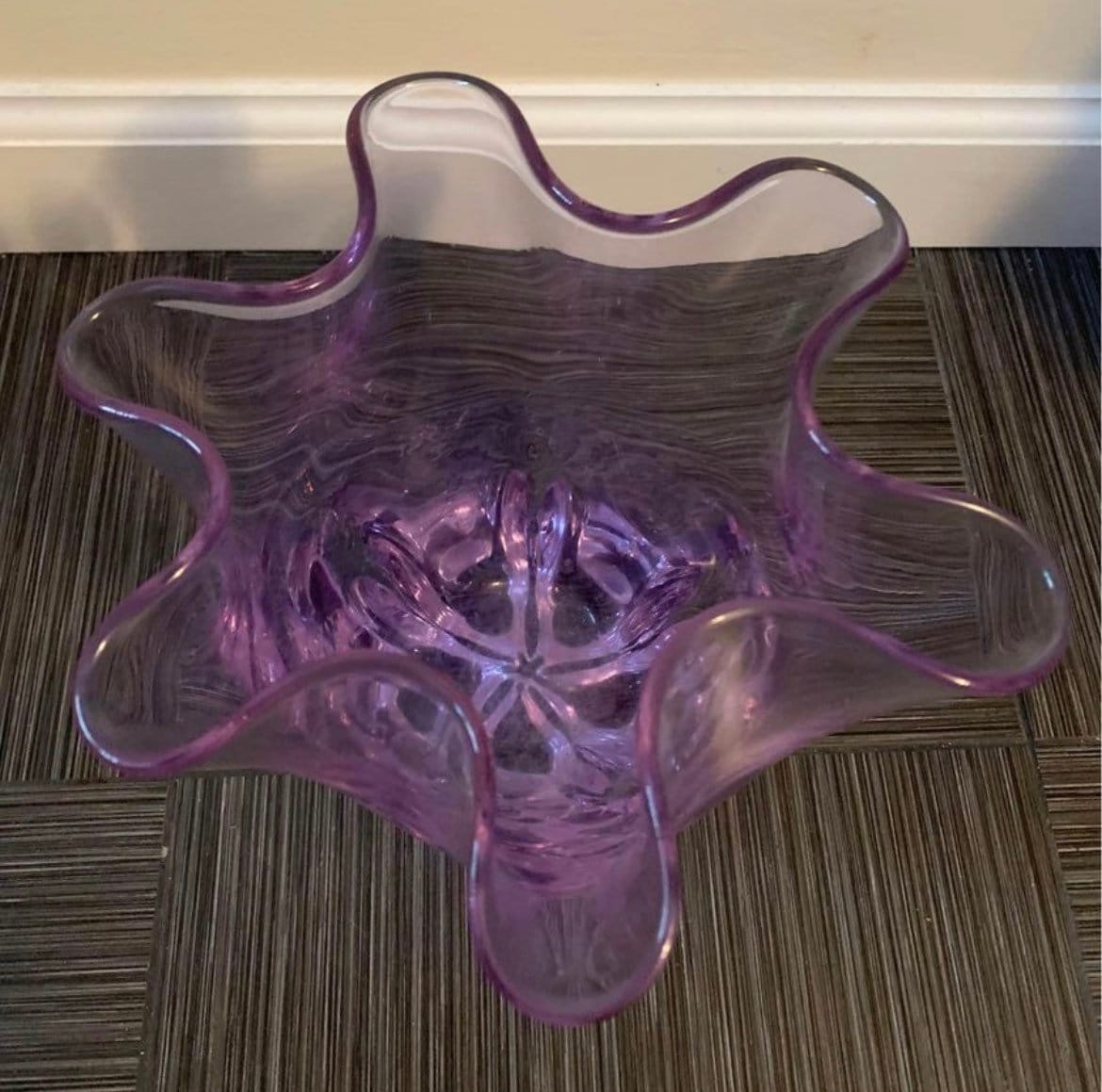 Vintage Czechoslovakian Zelezny Brod Sklo Alexandrite Neodymium Purple Glass Vase with Ruffled Edge Glass