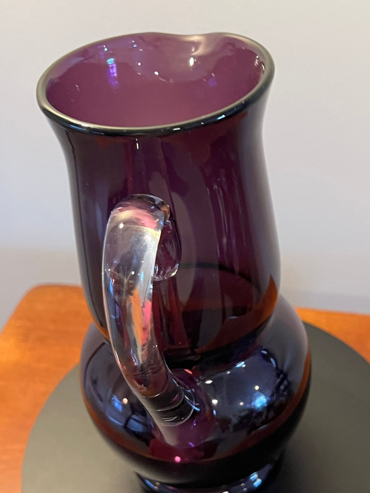 Vintage Amethyst Art Glass Pitcher Purple Mid Century Glassware Glass Art Vase