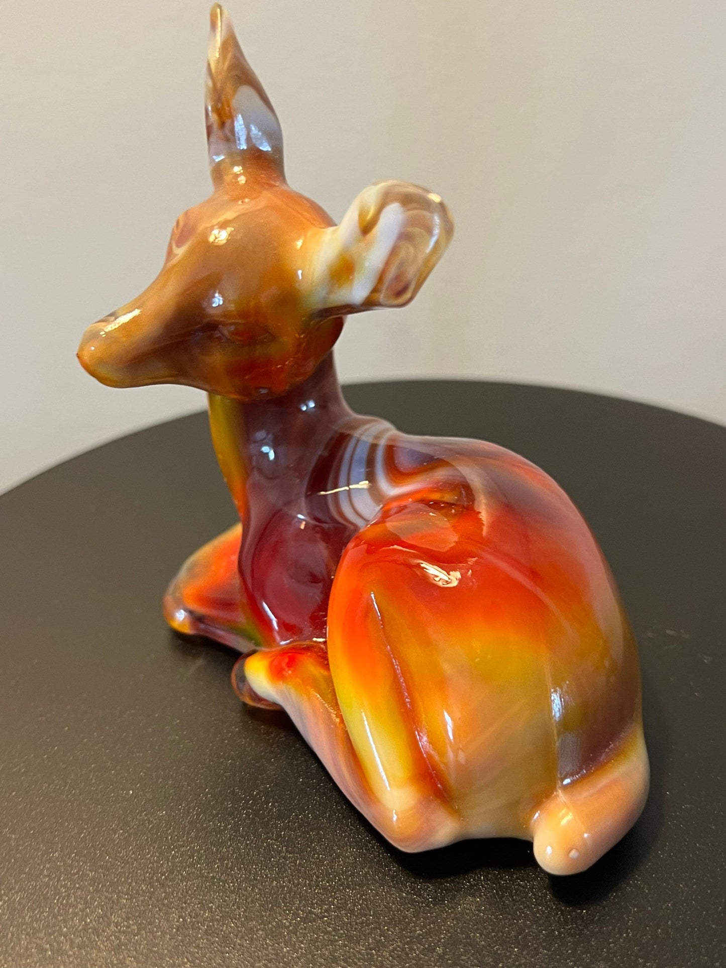 Vintage Fenton Fawn Deer Ruby Marble 1984 Special Order Satin Glass Art