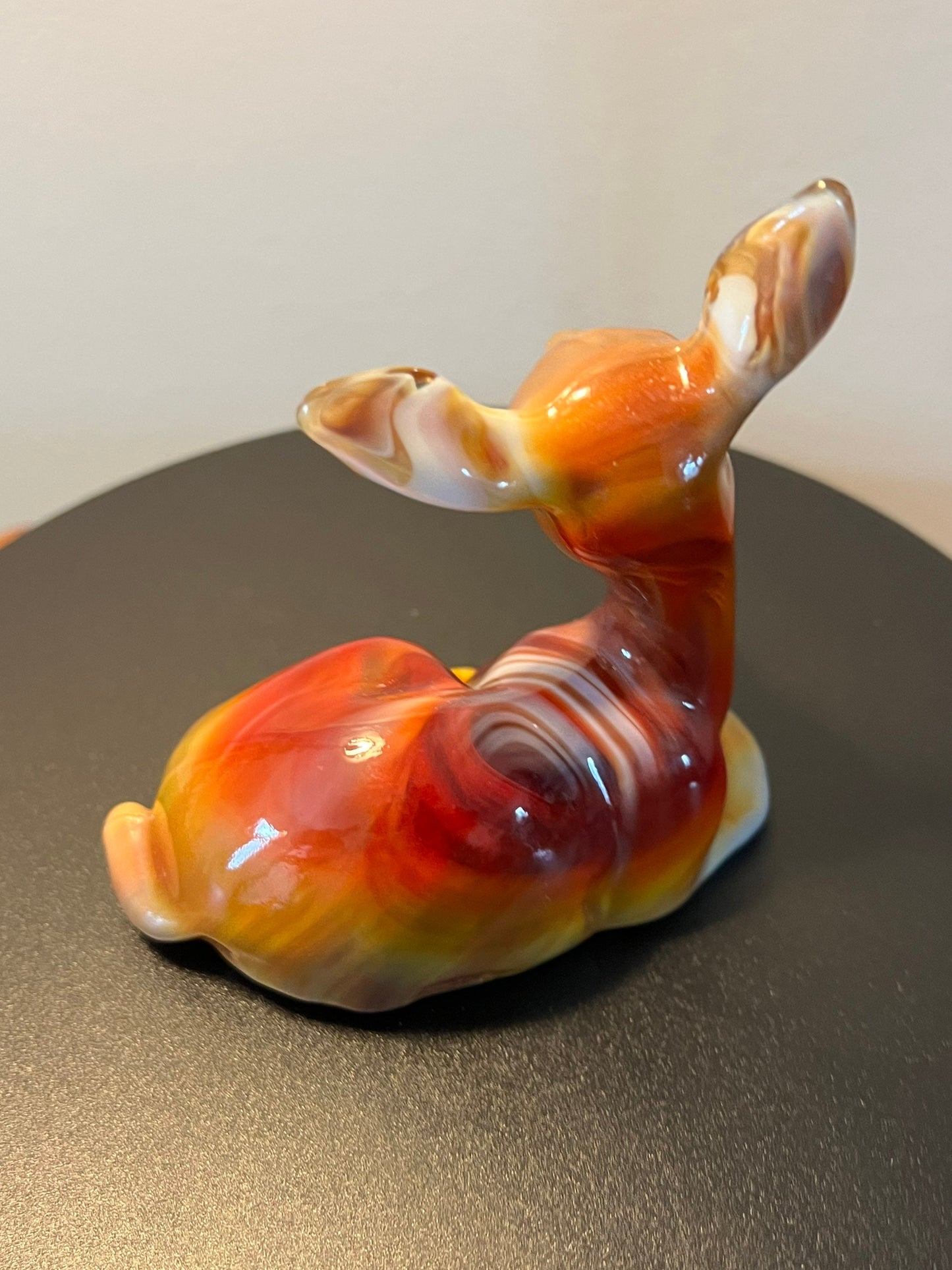 Vintage Fenton Fawn Deer Ruby Marble 1984 Special Order Satin Glass Art