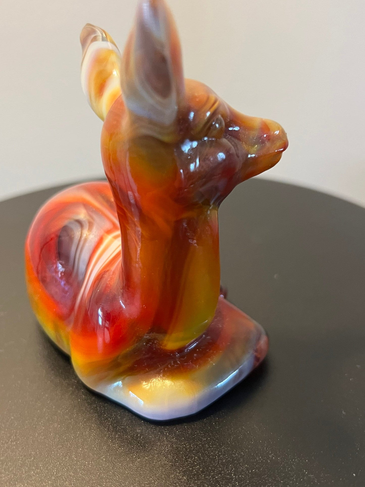 Vintage Fenton Fawn Deer Ruby Marble 1984 Special Order Satin Glass Art