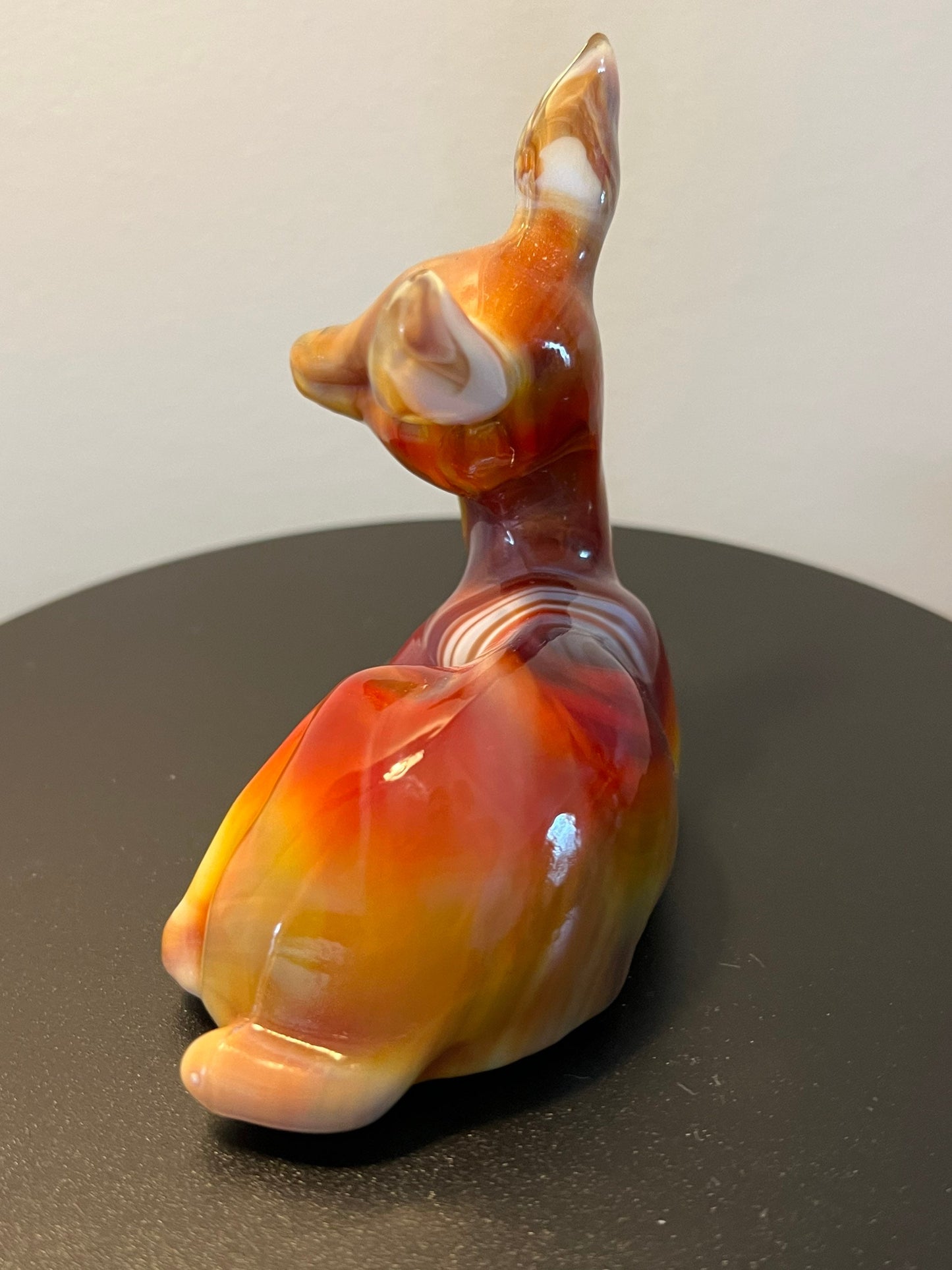 Vintage Fenton Fawn Deer Ruby Marble 1984 Special Order Satin Glass Art