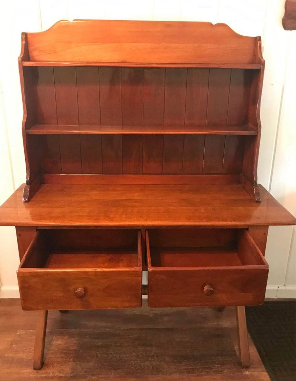 Cushman Colonial Creations North Shore Cross Base Dresser & Hutch No. 3-176 Mid Century Modern Lines Vintage Furniture