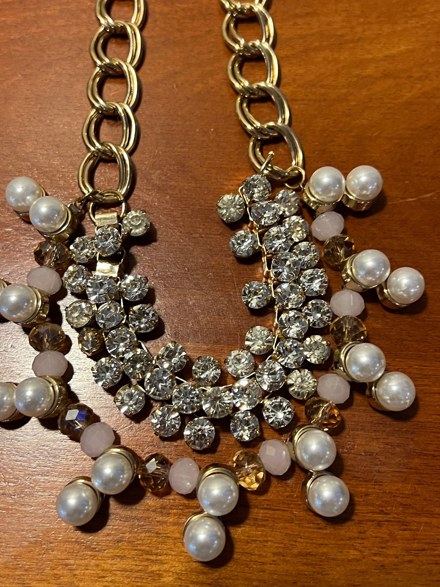 Vintage Bib Style Faux Diamonds and Pearls Necklace With Gold Accents Jewelry Pretty Things Lover Antiques