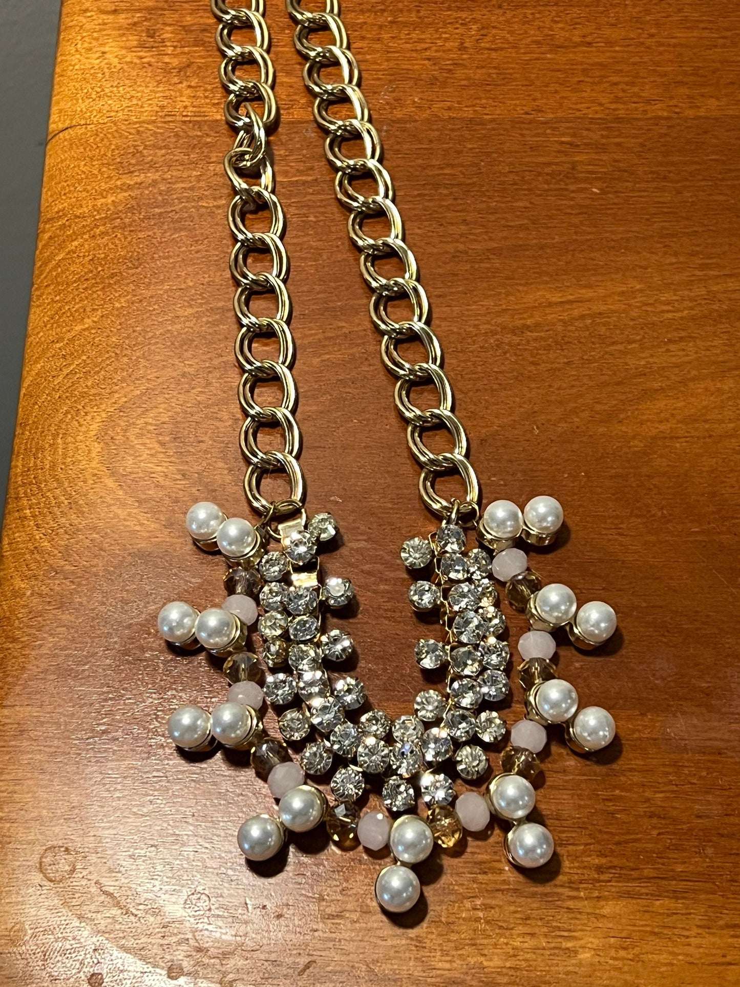Vintage Bib Style Faux Diamonds and Pearls Necklace With Gold Accents Jewelry Pretty Things Lover Antiques