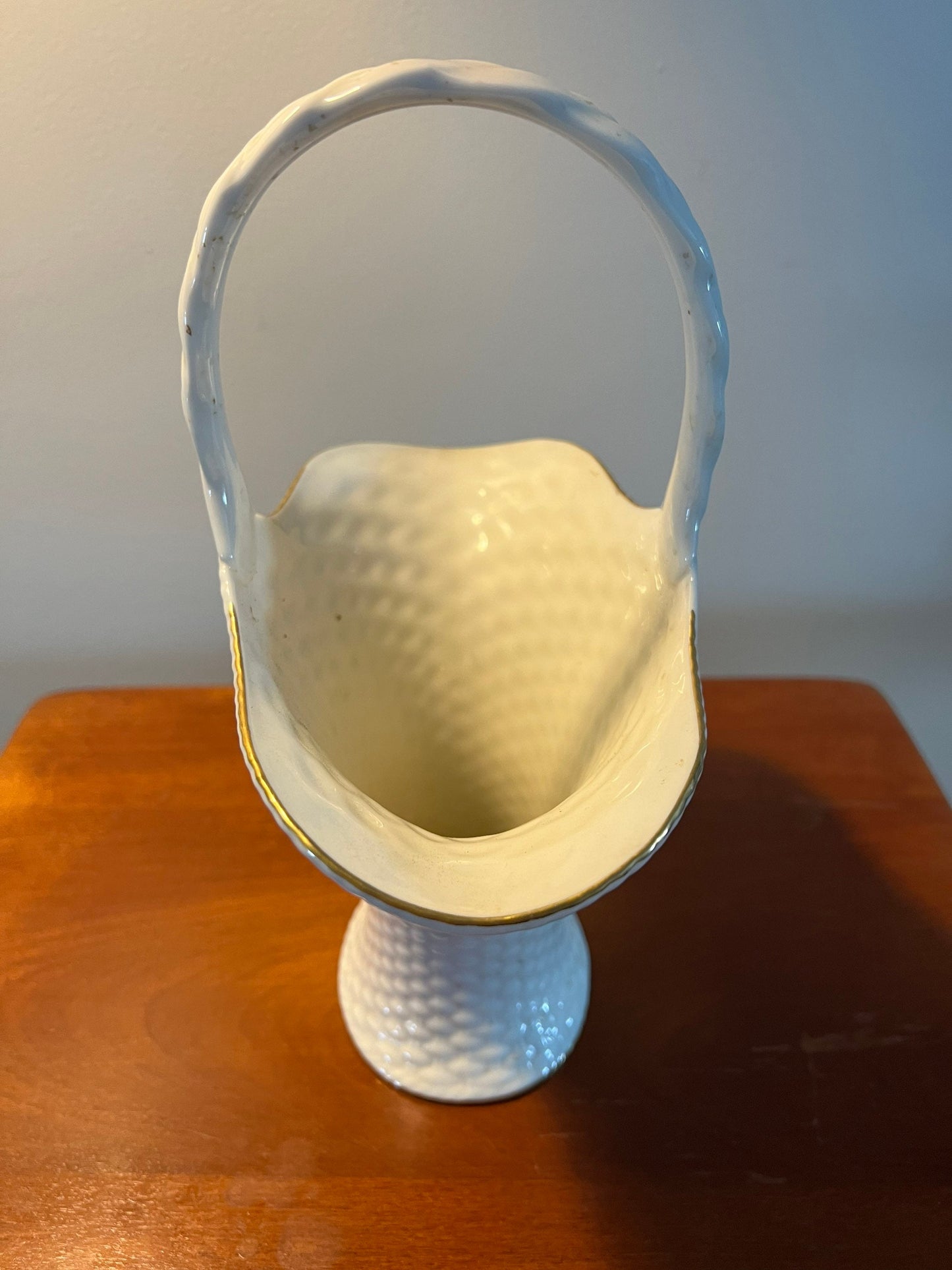 Vintage Lenox White Cream Porcelain Basket Weave Flower Vase with Handle and Gold Lining Vintage Ceramic Lover Antiques and Vintage