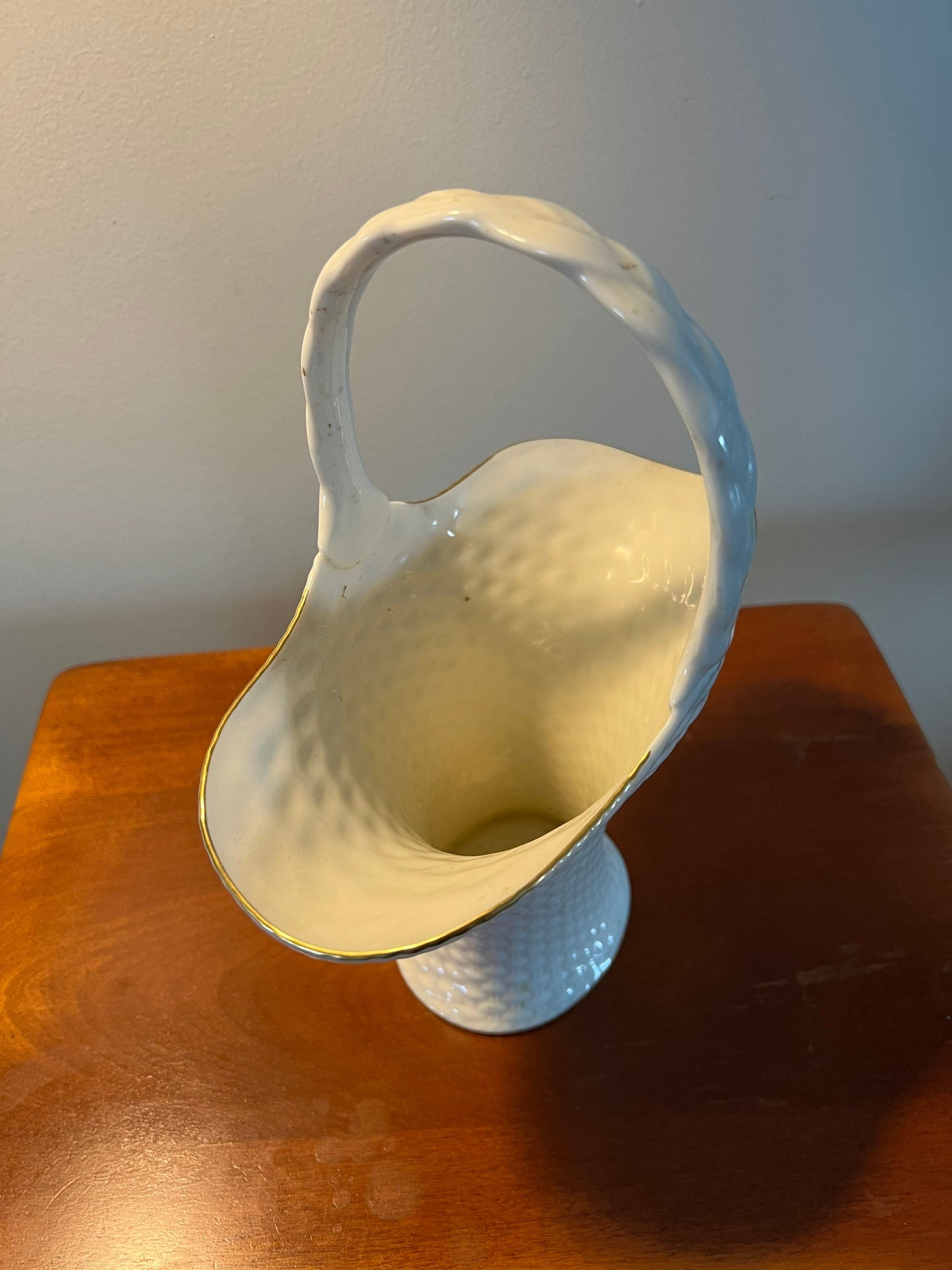 Vintage Lenox White Cream Porcelain Basket Weave Flower Vase with Handle and Gold Lining Vintage Ceramic Lover Antiques and Vintage