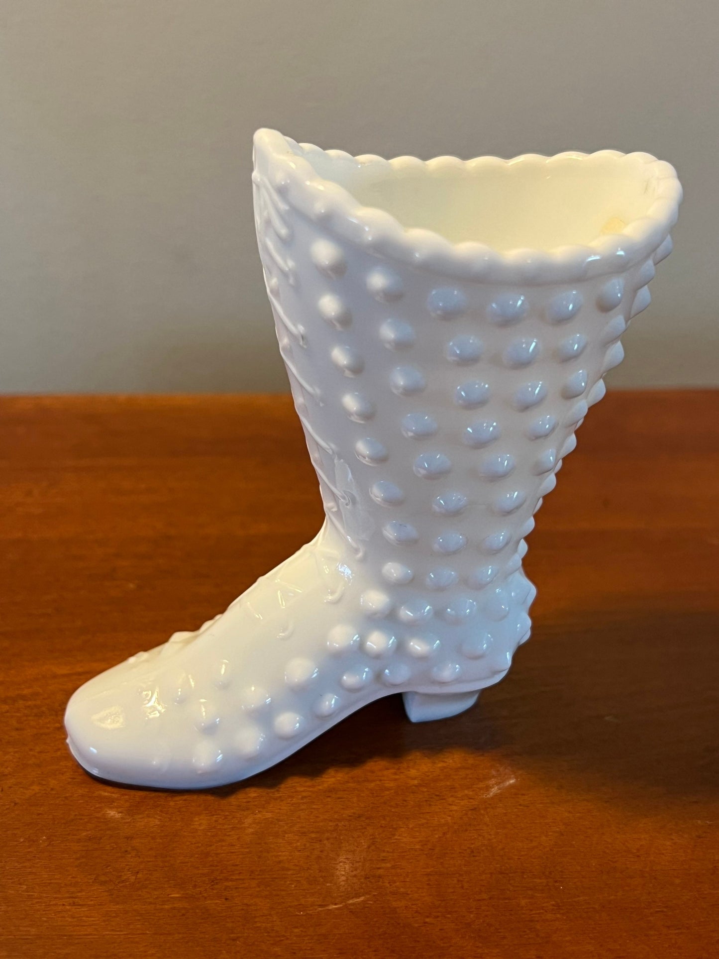 Vintage Fenton Milk Glass Hobnail Boot Shoe White Lace Victorian Boot Glass Art Lover Antiques