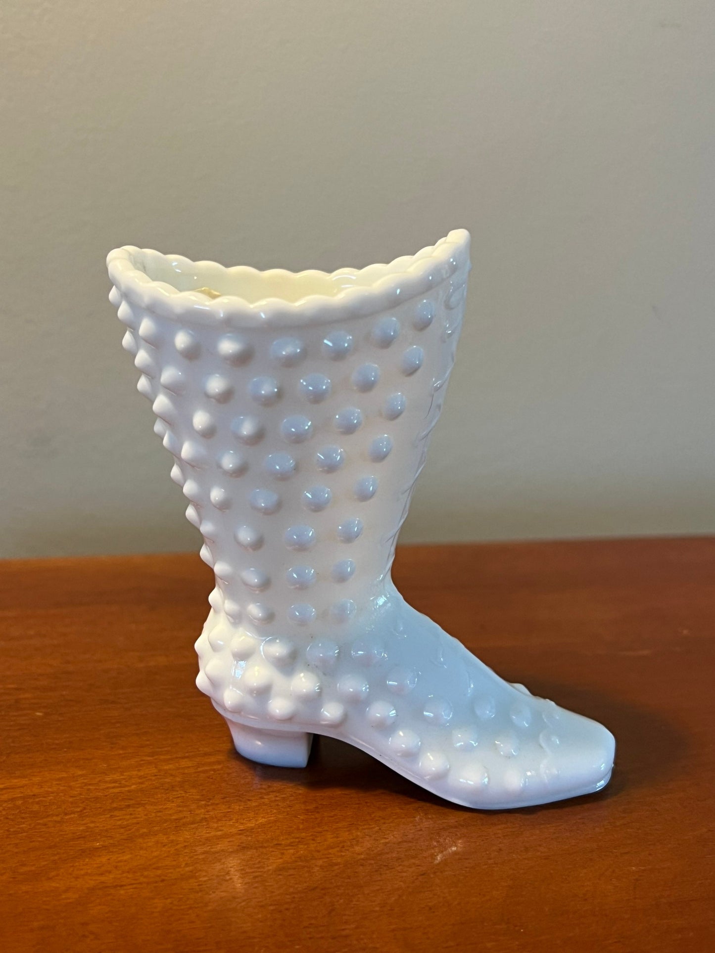 Vintage Fenton Milk Glass Hobnail Boot Shoe White Lace Victorian Boot Glass Art Lover Antiques