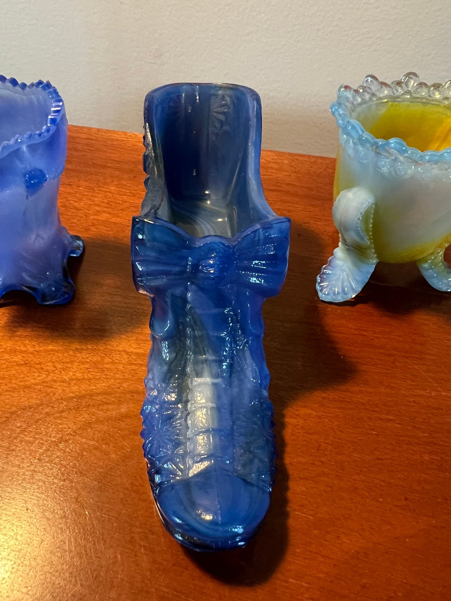 Vintage Boyd Art Glass Collection Glass Blue Shoe Purple Goblet Footed Glass Vase Lover Antiques and Vintage